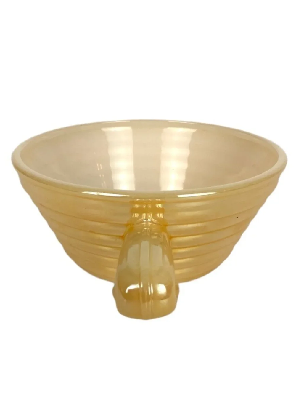Fire King Vintage Ribbed Peach Luster Handled Soup Bowl Beehive Design